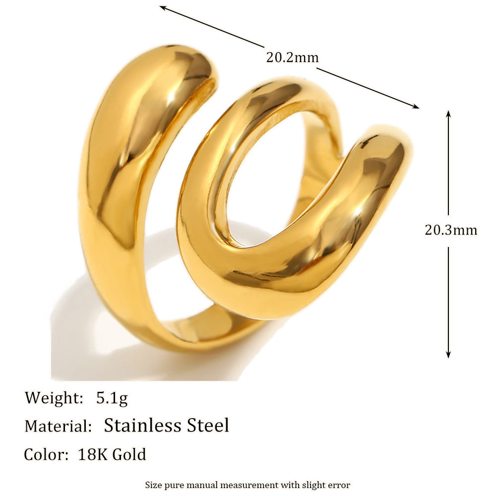 Wholesale Stainless steel plated French style three-layer open snake ring for women
